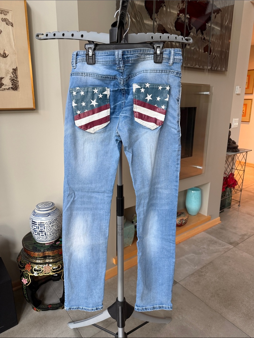 Light Blue Women’s Jeans with American Flag Back Pockets size M